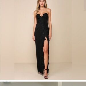 Lulu's Black Sequin Strapless Gown with Slit